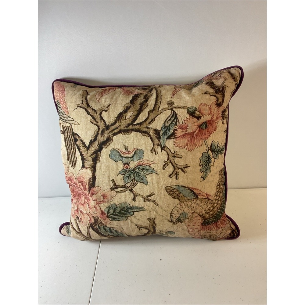 Pottery Barn Floral Thibaut reversible Birds Linen accent Pillow Cover 20x20"